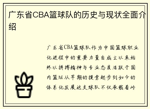 广东省CBA篮球队的历史与现状全面介绍